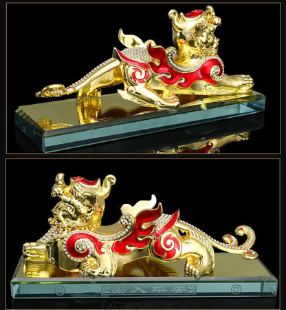 2023  HOME CAR SHOP exorcise evil spirits bring fortune COPPER lucky Dragon PI XIU talisman statue + GOOD LUCK gold card Amulet