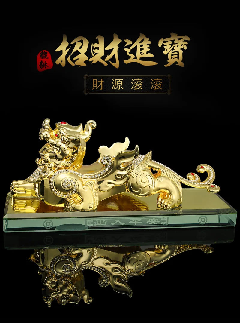 2023 HOME CAR SHOP exorcise evil spirits bring fortune gold COPPER Dragon PI XIU talisman statue + GOOD LUCK gold card Amulet