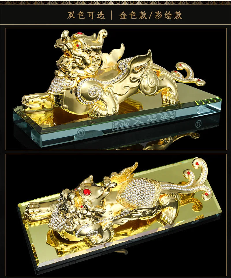 2023 HOME CAR SHOP exorcise evil spirits bring fortune gold COPPER Dragon PI XIU talisman statue + GOOD LUCK gold card Amulet