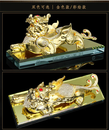2023 HOME CAR SHOP exorcise evil spirits bring fortune gold COPPER Dragon PI XIU talisman statue + GOOD LUCK gold card Amulet