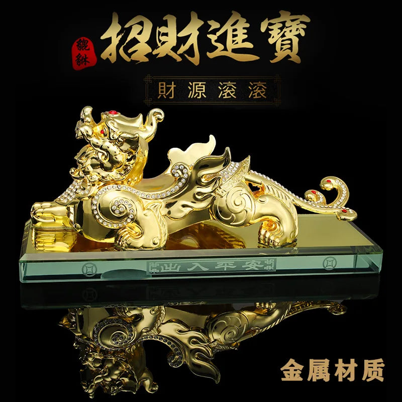 2023 HOME CAR SHOP exorcise evil spirits bring fortune gold COPPER Dragon PI XIU talisman statue + GOOD LUCK gold card Amulet
