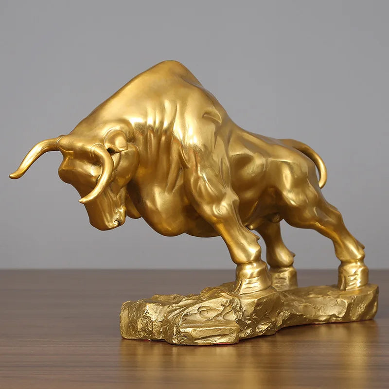 2023 HOME Company Financial stock bull market bring GOOD LUCK money Mascot copper Carving golden bull statue Decorative gift