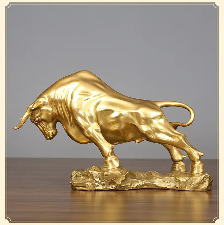 2023 HOME Company Financial stock bull market bring GOOD LUCK money Mascot copper Carving golden bull statue Decorative gift