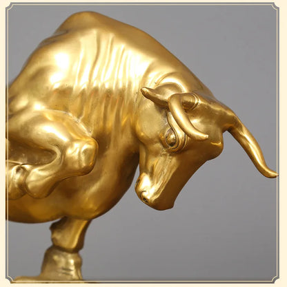 2023 HOME Company Financial stock bull market bring GOOD LUCK money Mascot copper Carving golden bull statue Decorative gift