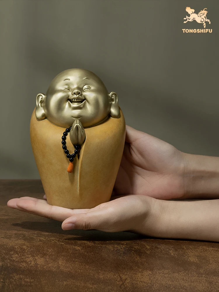 2023 HOME Family TOP Spiritual decoration lucky happy God of wealth money Maitreya buddha COPPER carving Sculpture Discount