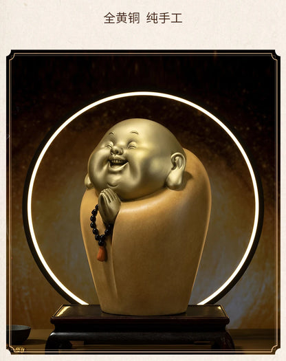 2023 HOME Family TOP Spiritual decoration lucky happy God of wealth money Maitreya buddha COPPER carving Sculpture Discount