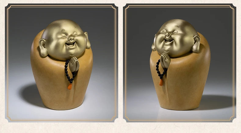 2023 HOME Family TOP Spiritual decoration lucky happy God of wealth money Maitreya buddha COPPER carving Sculpture Discount