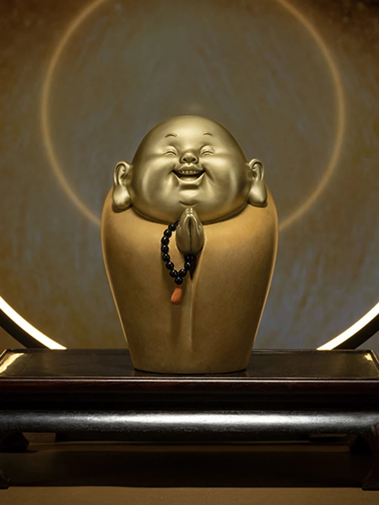 2023 HOME Family TOP Spiritual decoration lucky happy God of wealth money Maitreya buddha COPPER carving Sculpture Discount