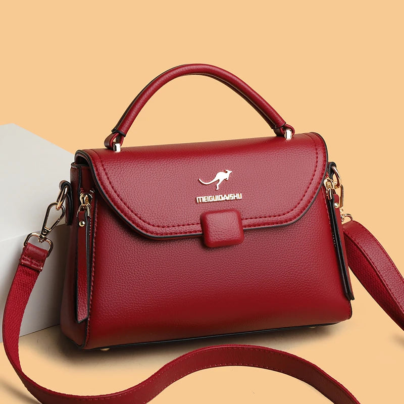 2023 High Quality Leather Shoulder Messenger Bag For Women Luxury Trend Ladies Handbag Designer Simple Female Messenger Tote Sac
