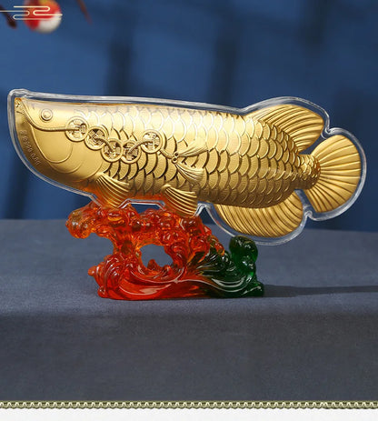 2023 High grade Geomantic omen Decorative Home Company business bring wealth money GOOD LUCK gold Dragon Arowana fish Statue