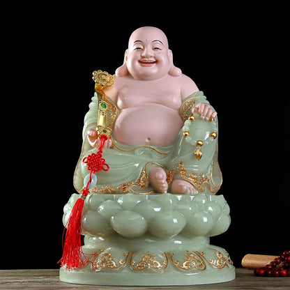 2023 High grade gilding jade good luck Maitreya Buddha God of Wealth statue HOME Company worship Recruit money Prosper business