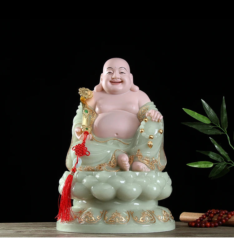 2023 High grade gilding jade good luck Maitreya Buddha God of Wealth statue HOME Company worship Recruit money Prosper business