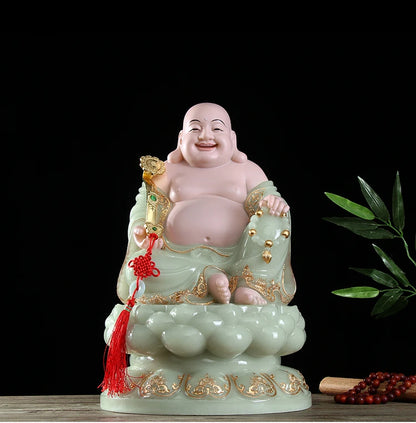 2023 High grade gilding jade good luck Maitreya Buddha God of Wealth statue HOME Company worship Recruit money Prosper business