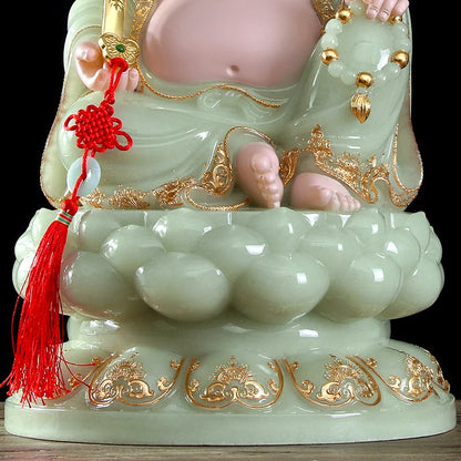 2023 High grade gilding jade good luck Maitreya Buddha God of Wealth statue HOME Company worship Recruit money Prosper business