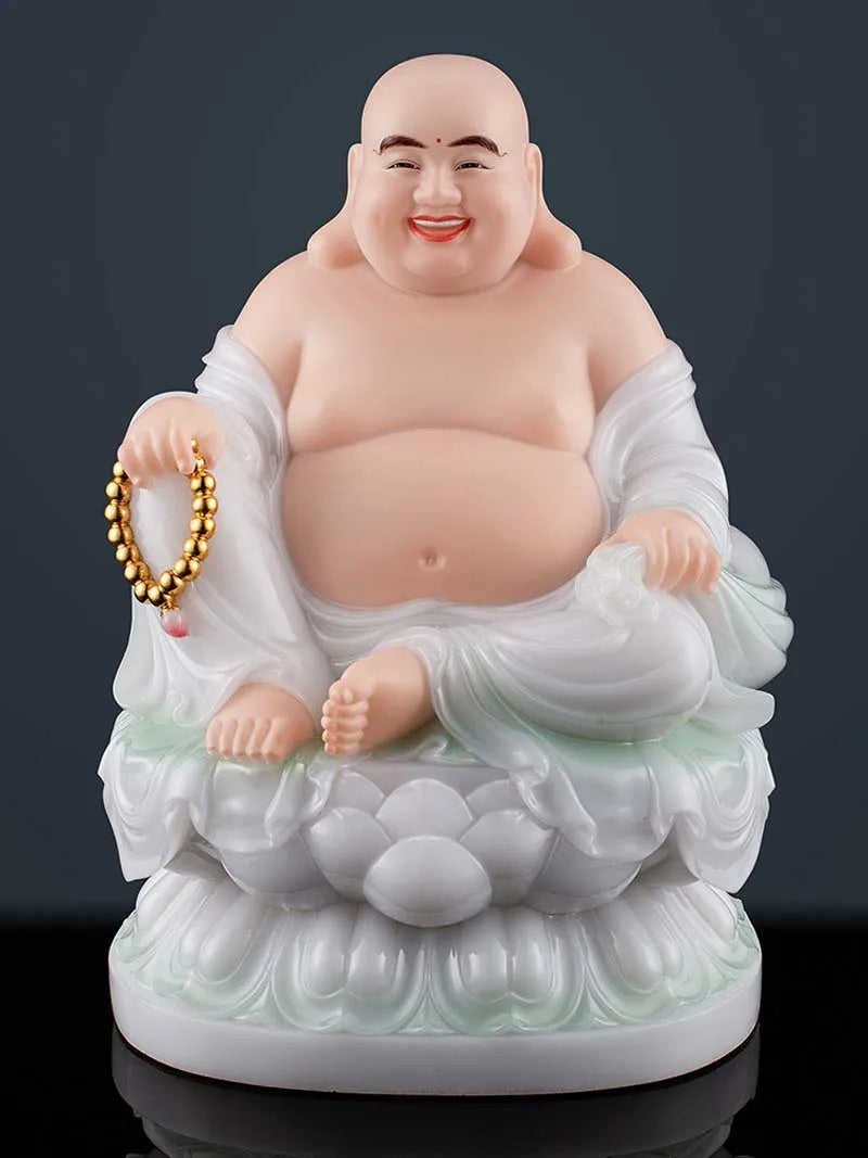 2023 High grade white jade good luck Maitreya Buddha God of Wealth statue HOME Company worship Recruit money Prosper business