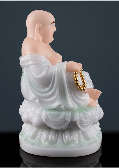 2023 High grade white jade good luck Maitreya Buddha God of Wealth statue HOME Company worship Recruit money Prosper business