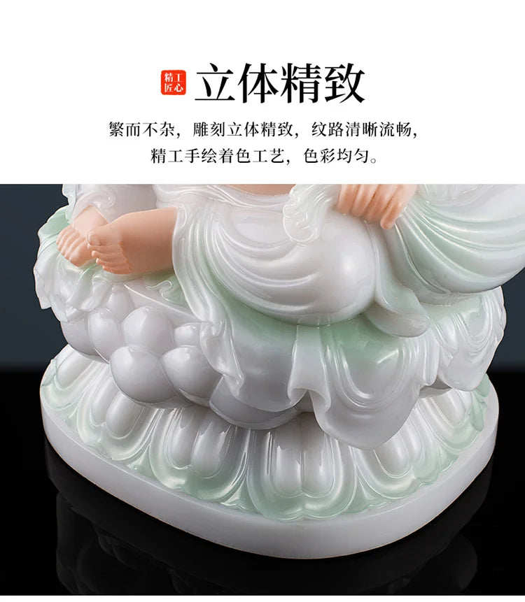 2023 High grade white jade good luck Maitreya Buddha God of Wealth statue HOME Company worship Recruit money Prosper business