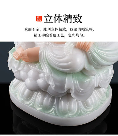 2023 High grade white jade good luck Maitreya Buddha God of Wealth statue HOME Company worship Recruit money Prosper business