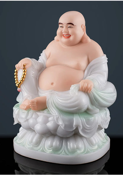 2023 High grade white jade good luck Maitreya Buddha God of Wealth statue HOME Company worship Recruit money Prosper business