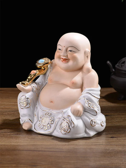 2023  Japan Indonesia Thailand HOME SHOP Porcelain Maitreya God of wealth Buddha Mammon statue Bring good luck Recruit wealth