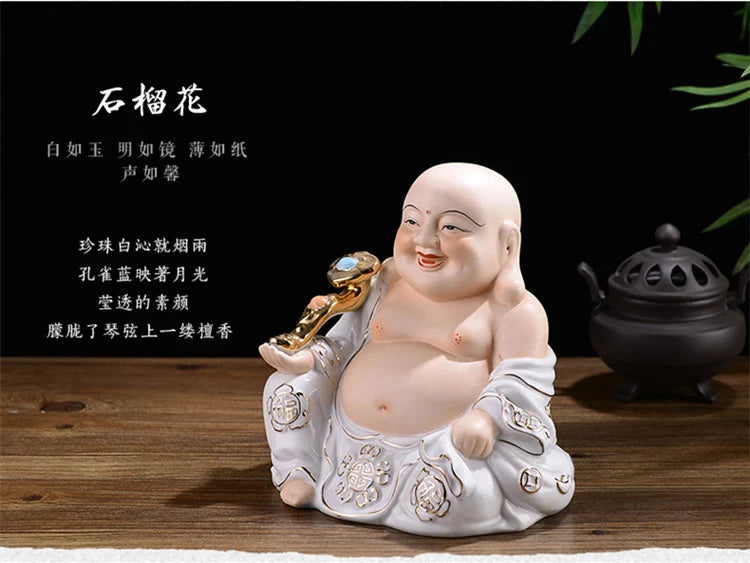 2023  Japan Indonesia Thailand HOME SHOP Porcelain Maitreya God of wealth Buddha Mammon statue Bring good luck Recruit wealth