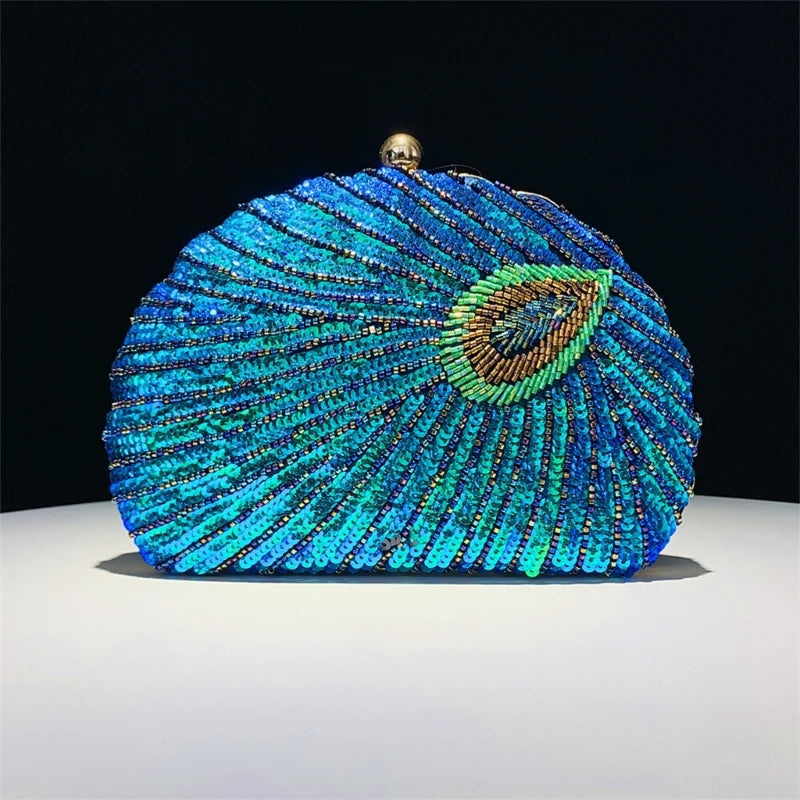 2023 Lady Purse Wedding Clutches Handbag Women Girl Shoulder Crossbody Bags Fashion SequinBeading PeacockEvening Bag