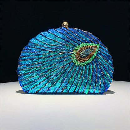 2023 Lady Purse Wedding Clutches Handbag Women Girl Shoulder Crossbody Bags Fashion SequinBeading PeacockEvening Bag