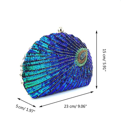 2023 Lady Purse Wedding Clutches Handbag Women Girl Shoulder Crossbody Bags Fashion SequinBeading PeacockEvening Bag