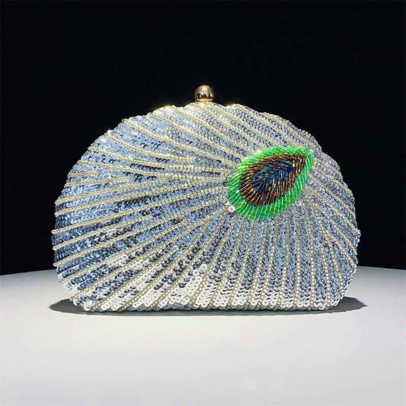 2023 Lady Purse Wedding Clutches Handbag Women Girl Shoulder Crossbody Bags Fashion SequinBeading PeacockEvening Bag
