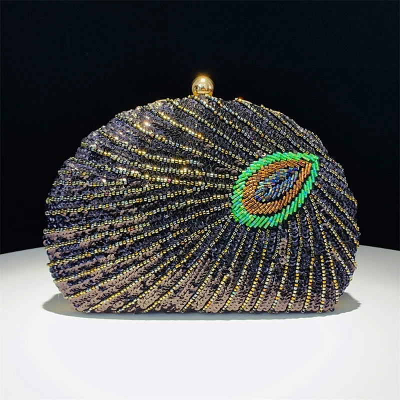 2023 Lady Purse Wedding Clutches Handbag Women Girl Shoulder Crossbody Bags Fashion SequinBeading PeacockEvening Bag