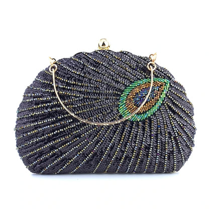2023 Lady Purse Wedding Clutches Handbag Women Girl Shoulder Crossbody Bags Fashion SequinBeading PeacockEvening Bag