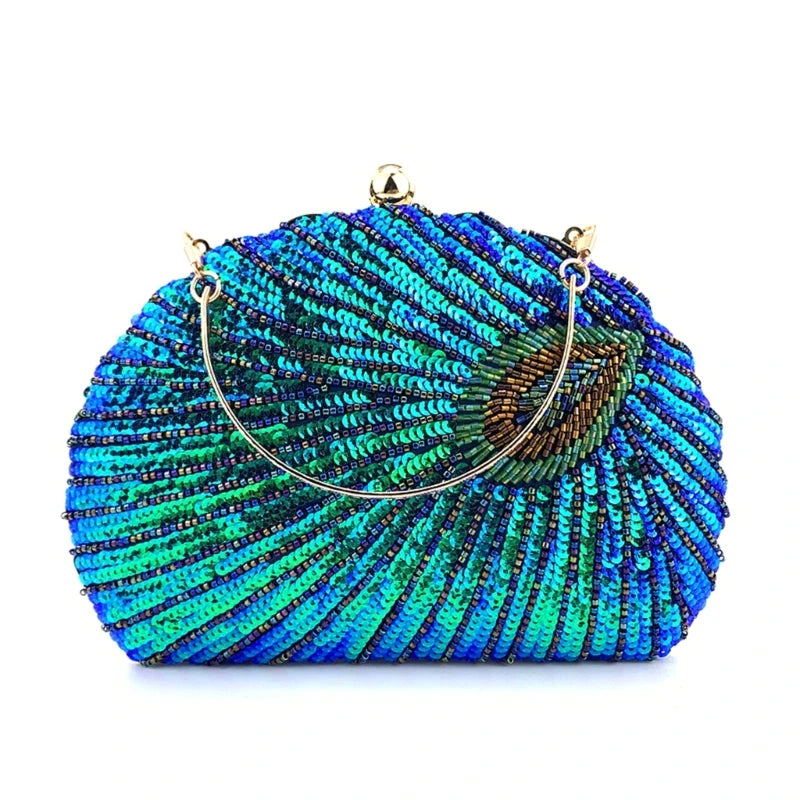 2023 Lady Purse Wedding Clutches Handbag Women Girl Shoulder Crossbody Bags Fashion SequinBeading PeacockEvening Bag