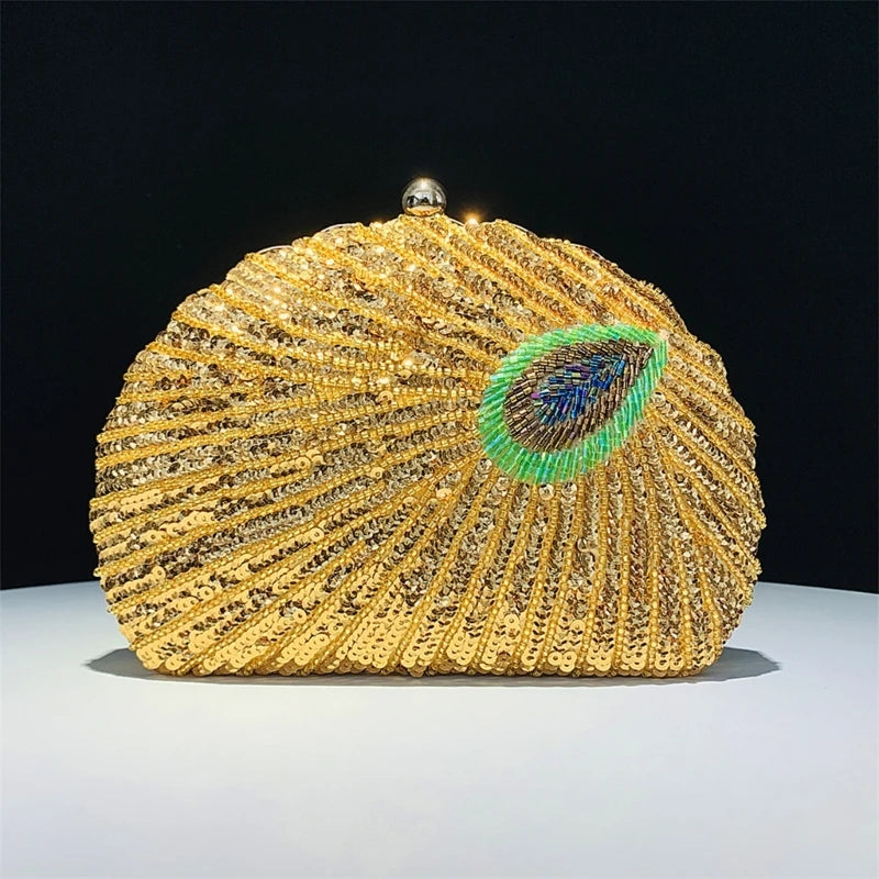 2023 Lady Purse Wedding Clutches Handbag Women Girl Shoulder Crossbody Bags Fashion SequinBeading PeacockEvening Bag