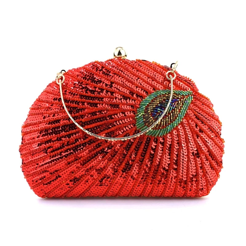 2023 Lady Purse Wedding Clutches Handbag Women Girl Shoulder Crossbody Bags Fashion SequinBeading PeacockEvening Bag