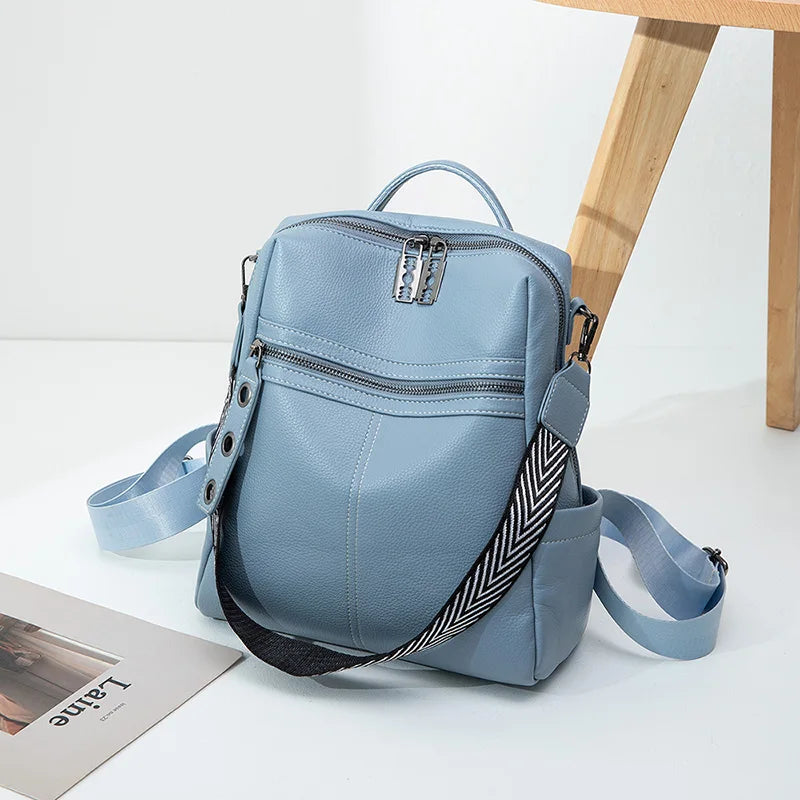 2023 Leather Backpack Women Solid Color Fashion Wild Trend Casual Large Capacity Ladies Travel Bag Backpack for Teenage Girls