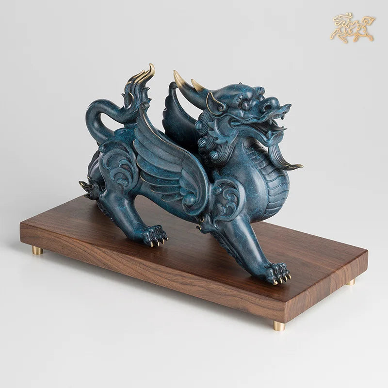 2023 Limited edition TOP grade GOOD LUCK Recruit wealth Royal Dragon PI XIU mascot brass statue wood base HOME company business