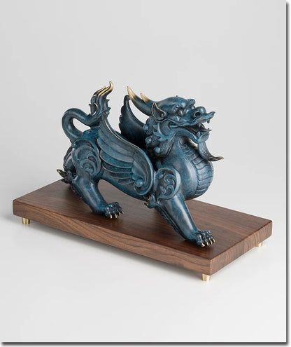 2023 Limited edition TOP grade GOOD LUCK Recruit wealth Royal Dragon PI XIU mascot brass statue wood base HOME company business