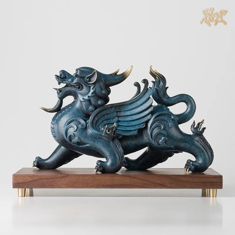 2023 Limited edition TOP grade GOOD LUCK Recruit wealth Royal Dragon PI XIU mascot brass statue wood base HOME company business