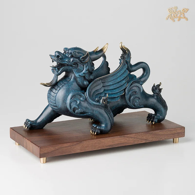 2023 Limited edition high grade GOOD LUCK Recruit wealth Royal Dragon PI XIU mascot brass statue wood base HOME company business