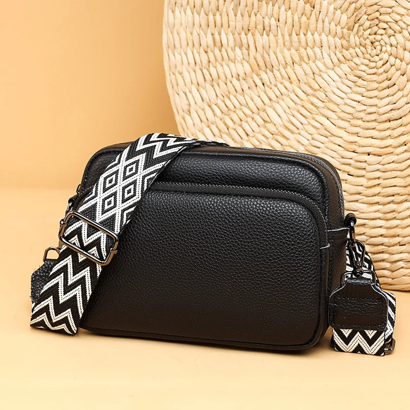 2023 Luxury Genuine Leather Women's Shoulder Crossbody Bag Weave Wide Shoulder Cowhide Women Handbags Female Phone Messenger bag