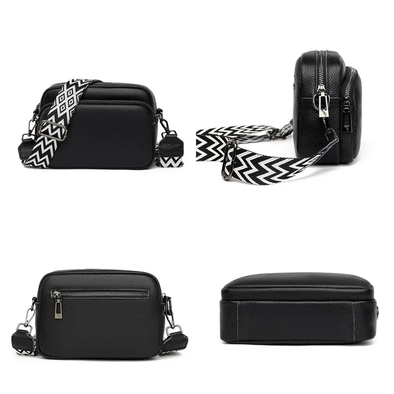 2023 Luxury Genuine Leather Women's Shoulder Crossbody Bag Weave Wide Shoulder Cowhide Women Handbags Female Phone Messenger bag