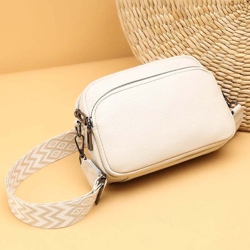 2023 Luxury Genuine Leather Women's Shoulder Crossbody Bag Weave Wide Shoulder Cowhide Women Handbags Female Phone Messenger bag