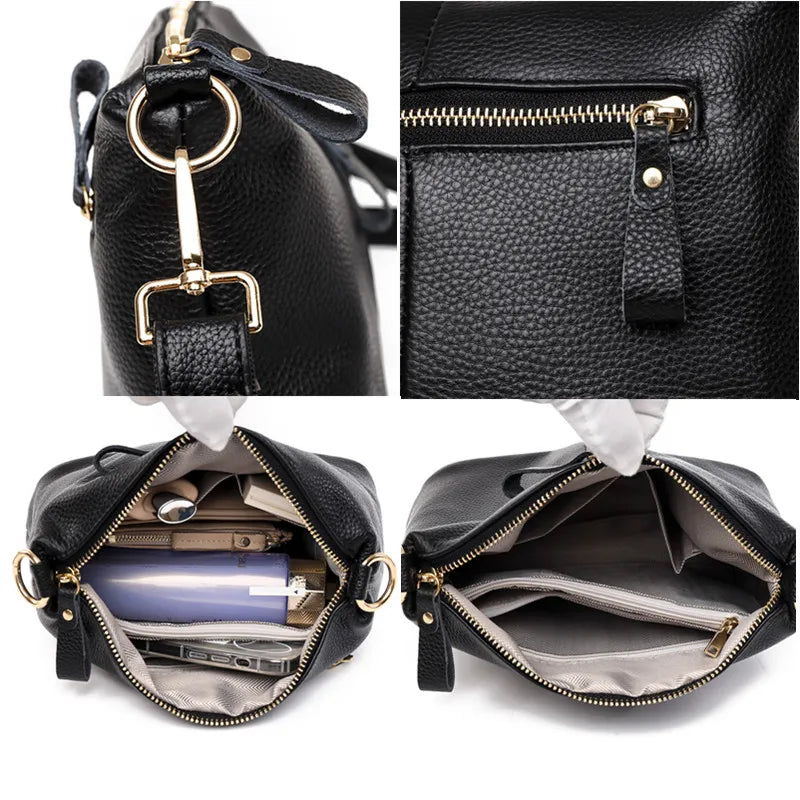 2023 Luxury Genuine Leather Women's Shoulder Crossbody Bags High Quality Women Handbag Solid Color Cow Female Messenger Tote Sac