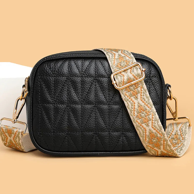 2023 Luxury Handbags Genuine Leather Women Shoulder Messenger Bags Designer Weave Wide Shoulder Strap Female Messenger Tote Sac