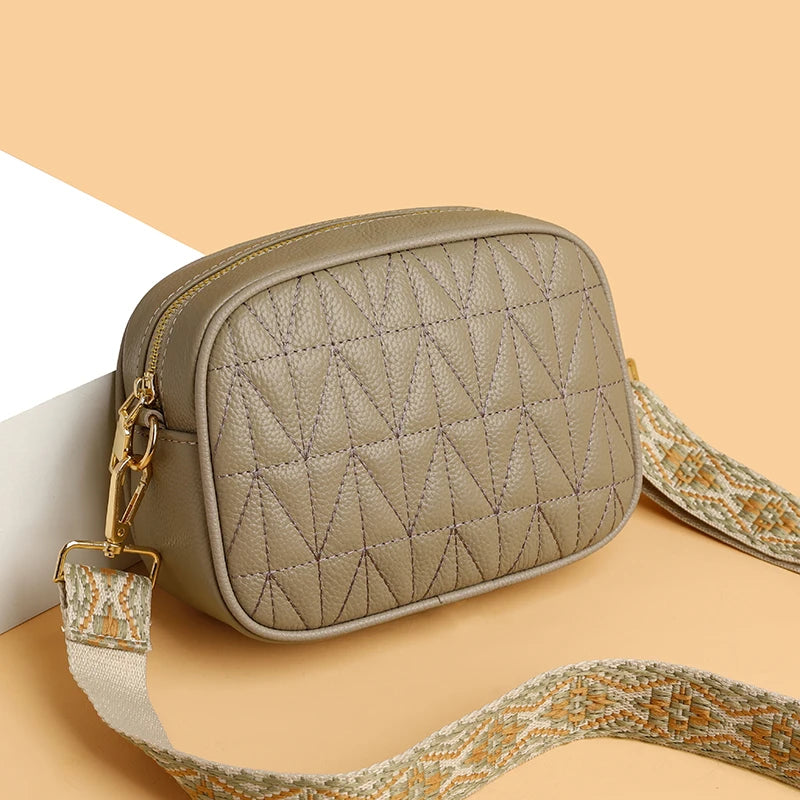 2023 Luxury Handbags Genuine Leather Women Shoulder Messenger Bags Designer Weave Wide Shoulder Strap Female Messenger Tote Sac