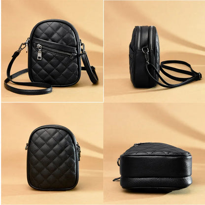 2023 Luxury Real Cowhide Girls Purse Phone Pouch Genuine Leather Shoulder Bags Woman Multiple Pockets Solid Color Crossbody Bag