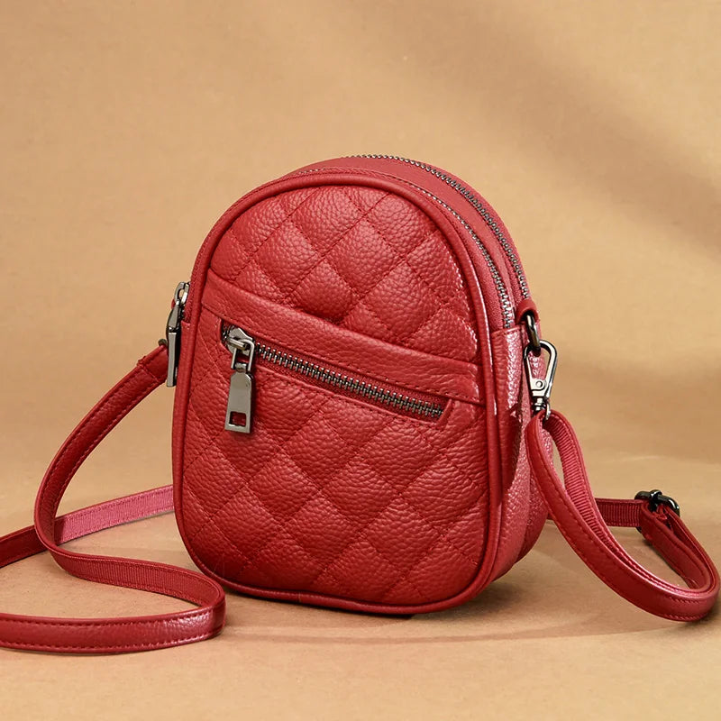 2023 Luxury Real Cowhide Girls Purse Phone Pouch Genuine Leather Shoulder Bags Woman Multiple Pockets Solid Color Crossbody Bag