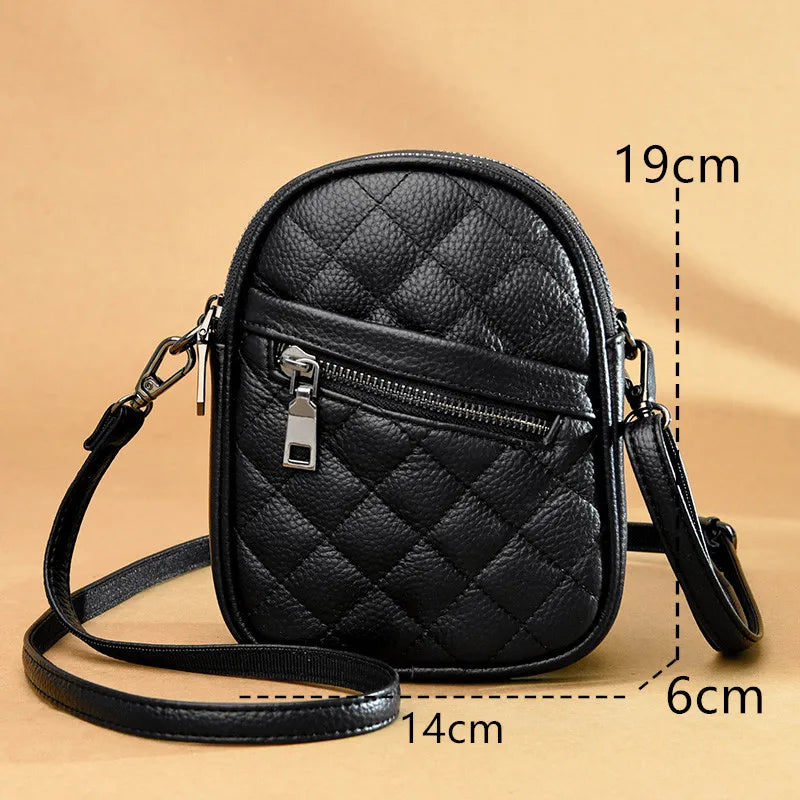 2023 Luxury Real Cowhide Girls Purse Phone Pouch Genuine Leather Shoulder Bags Woman Multiple Pockets Solid Color Crossbody Bag