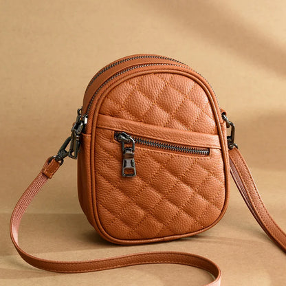 2023 Luxury Real Cowhide Girls Purse Phone Pouch Genuine Leather Shoulder Bags Woman Multiple Pockets Solid Color Crossbody Bag