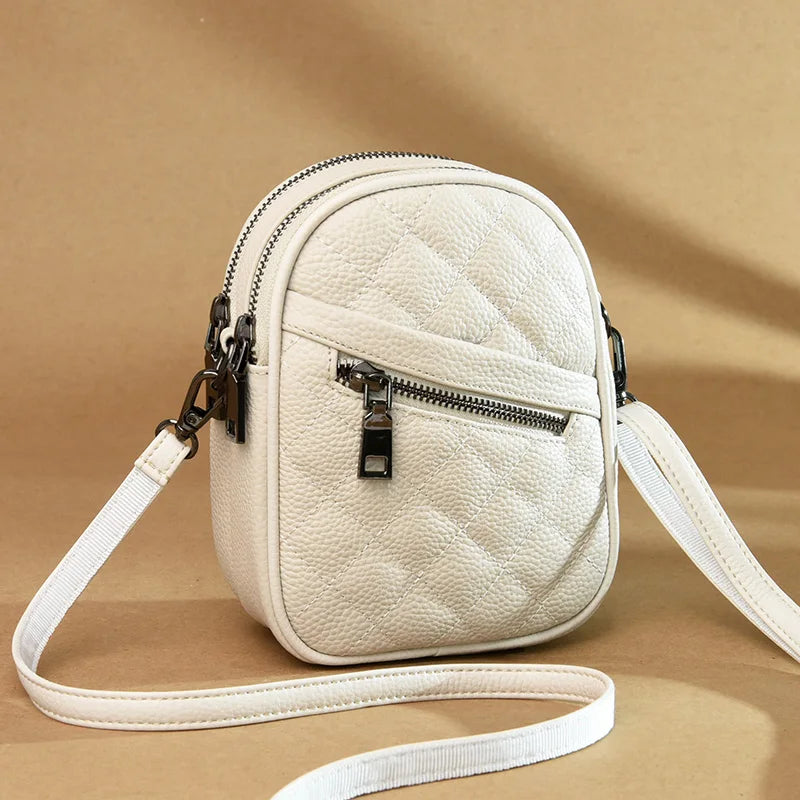 2023 Luxury Real Cowhide Girls Purse Phone Pouch Genuine Leather Shoulder Bags Woman Multiple Pockets Solid Color Crossbody Bag
